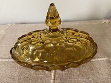 Anchor Hocking Fairfield Amber Oval Covered Glass Butter Dish Vintage MCM picture