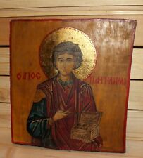 Vintage religious hand painted icon Saint Pantaleon picture