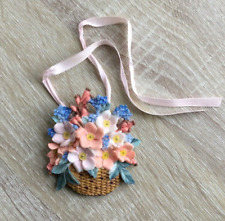 Longaberger Spring Summer Basket of Pink Blue Flowers Porcelain Ceramic Tie-On picture