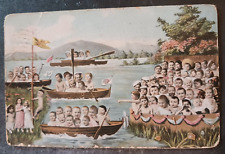 1909 postcard Multiple babies Water babies in boats collage very surreal antique picture