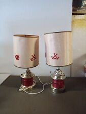 Vintage Mid Century Anchor Maritime Nautical Brass Look Red Glass Lamp ~ #trl7 picture
