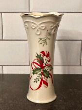 5” Lenox Candy Cane Vase Holly & Ribbon picture