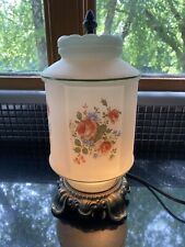 BEAUTIFUL VINTAGE Frosted Quoizel Satin Green and Floral 13.5”H Parlor Lamp picture