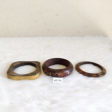 Vintage Handmade Hand Painted Wooden Lacquered Tribal Bangle Bracelet 3Pcs WD314 picture