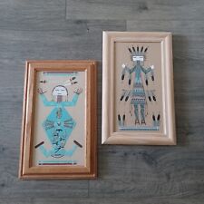 Vintage Pair of (Two) Framed NAVAJO Native American Art SAND PAINTINGS *Signed* picture