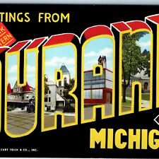 c1940s Durand, Mich. Greetings Grand Trunk Western Railway Depot Linen PC A178 picture