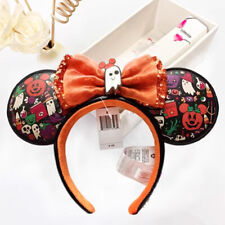 US Disney Parks 2023 Halloween Minnie Ghost Sequin Bow Headband Ears Pumpkin picture