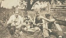 Antique Vintage Photo Group Young Boys Shelling Picking Beans Sitting in Field picture