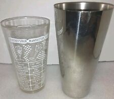 Vintage~ Barware Stainless Steel Shaker & Federal Glass White Drink Recipe Glass picture