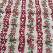 Vintage green red striped roses cotton floral fabric Sewing Quilting and Craft picture
