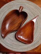 Lot of 2 Vintage Leaf Pear Wood Dish Bowl Table Decor Bohemian Boho Decor MCM picture