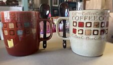 VTG Mr. Coffee Stoneware Coffee Mugs Lot of 2 Red And Cream Each Has Latte Spoon picture