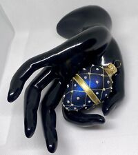 Faberge Inspired Egg Christmas Ornament Mouth Blown Glass Poland Dark Blue picture