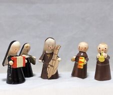 5 Vtg Painted Wood Nun & Monk Band Christmas Musical Erzgebirge Style Italy RARE picture