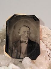 Original Old Vintage Antique Tin Metal Photo Picture  Man In A Suit picture