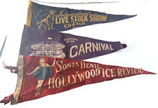 Vintage Felt Pennant Lot Chicago Live Stock Carnival Hollywood Ice Sonja Henie  picture