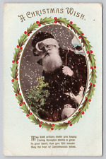 Postcard A Christmas Wish Vintage Sanat Claus St Nick Winter Holiday Posted picture