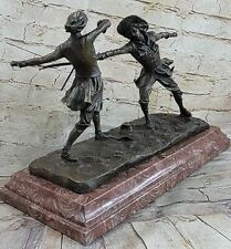 SIGNED PATOUE,SET  TWO FENCER FENCING BRONZE SCULPTURE FIGURE SWORD PLAY ARTWORK picture