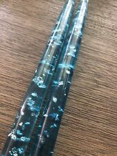 2 Vintage MCM Teal - Turquoise Lucite Tapered Candles with Silver Flakes See Des picture
