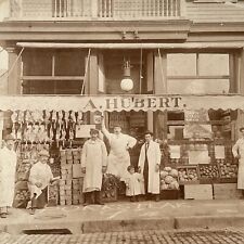 Antique Cabinet Card Group Photograph Men Street View Grocery Store ID Hubert picture