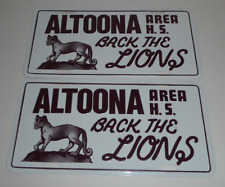 (2) vtg ALTOONA AREA HIGH SCHOOL metal license plate pennsylvania mountain lion picture