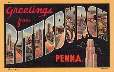Pittsburgh Pennsylvania PA Greetings From Large Letter Linen 5A-H2129 Postcard picture