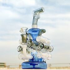 12 Inch Recycler Multi Color Mix Blue Luxury Glass Water Pipe Hookah Bong 14MM picture