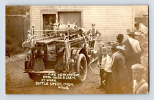 RPPC EARLY 1900'S. BATTLE CREEK, MICH. FIRE DEPT AUTO FIRE TRUCK. POSTCARD ST7 picture