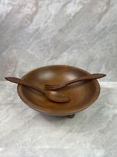 Vintage Woodcroftery Salad Set Wooden Bowl W/ Legs and Utensils picture