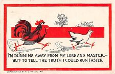 1907 Comic Postcard of Rooster Chasing a Hen-Running Away From My Lord & Master picture