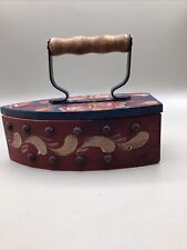 Hand Painted Flowers Artisan Wood Box Vintage Iron With Hinged Lid. Unique picture