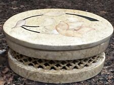 Vintage Beauty ~Hand Carved Soapstone Trinket/Jewelry Box w/Inlay / Read DESC picture