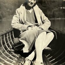 Vintage Snapshot Photograph Woman In Boat Beautiful Legs Abstract picture