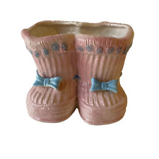 Vintage Ceramic Planter Baby Bootie Pink Vase Nursery Mid Century Decor Boot picture