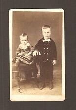 Vintage Antique CDV Photo Young Boy Brother & Girl Sister Children Little Kids picture