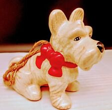 Vintage Scottie Scotty Dog-Cream Porcelain Figurine Ornament Red Bow 3.5