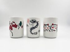 Pair of 2 PCS 8 oz Capacity Chinese Tea Cups, Dragon, Plum Blossom, Lucky Cat picture