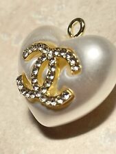 Vtg designer Button Zipper Pull Heart White Crystals Rhinestone 30mm Large Size picture