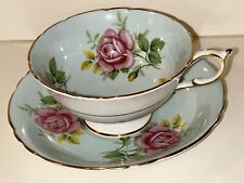 Vintage Paragon Roses Teacup & Saucer Light Blue White Gold Trim Very Nice picture