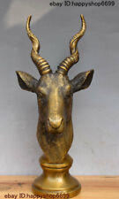 Collect Antique Folk China Bronze Fengshui 12 Zodiac Year Sheep Goat Head Statue picture