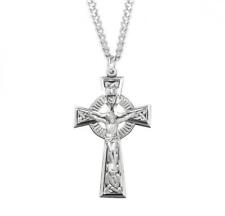 Engraved Sterling Silver Irish Celtic Crucifix Pendant Size 1.7in x 1.0in picture