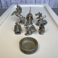 Lot of 7 Vtg 80s Pewter Fantasy Figurines Dragons Wizards Unicorn AD&D D&D picture
