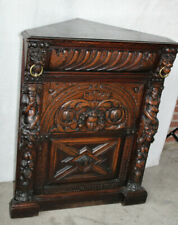 RAre French antique Wood carved satyr lion putti head cornet cabinet  picture