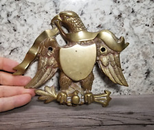 Vintage Brass Eagle with Shield Salvaged Wall Plaque Ornament picture