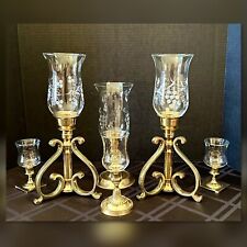 Candle Holders Brass Lacquered Centerpiece Hurricane Pillar Candlesticks - Set 6 picture