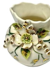 Vintage Holland Mold Floral Ceramic Art Pottery Creamer Dogwood White Green picture