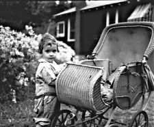 Original Photo B & W Negative - 1920 Antique Wicker Carriage Little Girl  picture