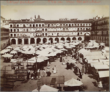 Spain, Cordoba, Plaza de la Corredera, vintage albumen print walking, embossed  picture