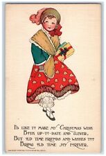 c1910's Christmas Girl Dress With Holy Present Tuck's Series Antique Postcard picture
