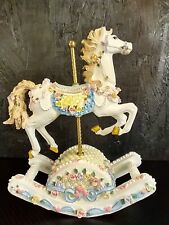  MUSICAL PORCELAIN HORSE CAROUSEL ON A ROCKING BASE Working picture